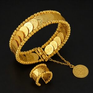 Ottoman Gold Coin Cuff Bracelet & Ring Set