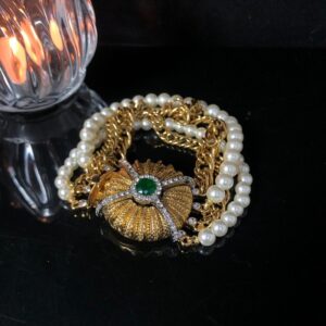 Vintage Pearl & Emerald Charm